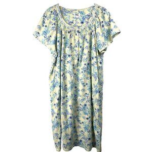 Aria Womens Nightgown XL Blue Cream Floral Short Sleeve Knee Length Cotton Blend